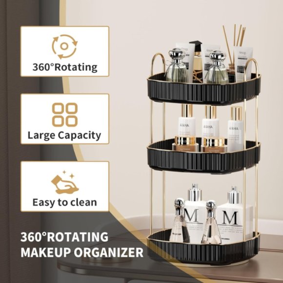 3 Tiers - 360° Turntable Makeup Organizer - Lazy Susan Cosmetics Storage - Picture 3 of 10